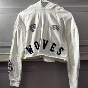 Darc Sport White Cropped Sweater with Black Lettering